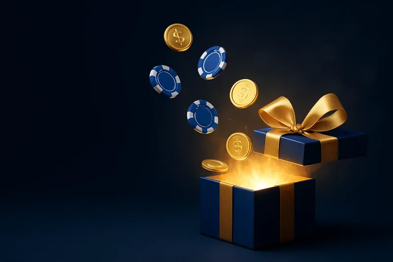 Luxury Bonus Gift Box Premium gift box opening with gold light, casino chips and coins