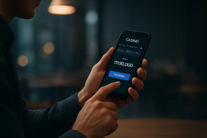 Man typing on smartphone with casino app and taka deposit confirmation